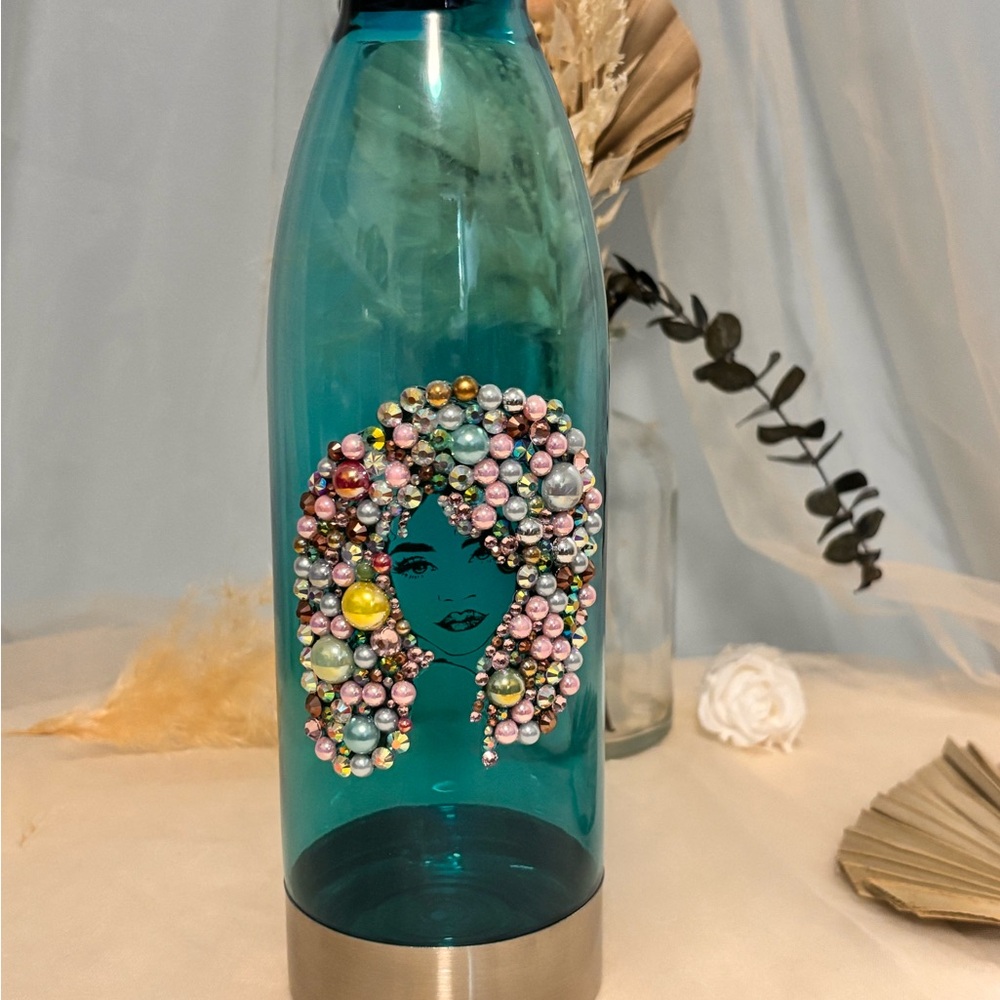 2 for $10 Stylish Blue Water Bottle with Beaded Art